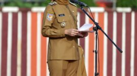 Wagub Jihan ketika memimpin upacara. Foto: Diskominfotik Lampung. 