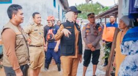 Wakil Gubernur Lampung, Jihan Nurlela, ketika mengunjungi banjir di Kecamatan Panjang.