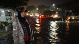 Wali Kota Bandar Lampung Eva Dwiana ketika meninjau banjir.